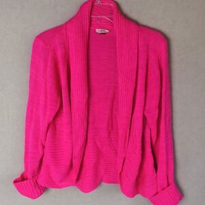 LEI Neon Pink Ribbed Open Front Cardigan Sweater Womens